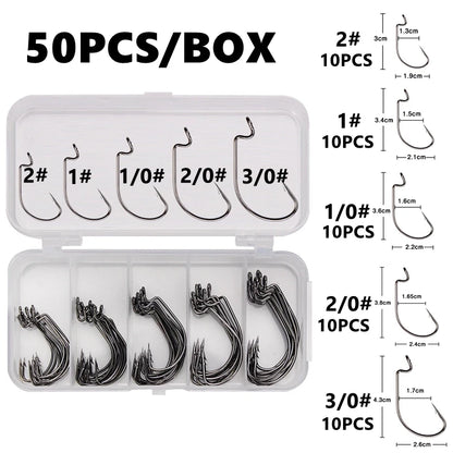 HookUpCo. 50-Piece High Carbon Fishing Hooks Set