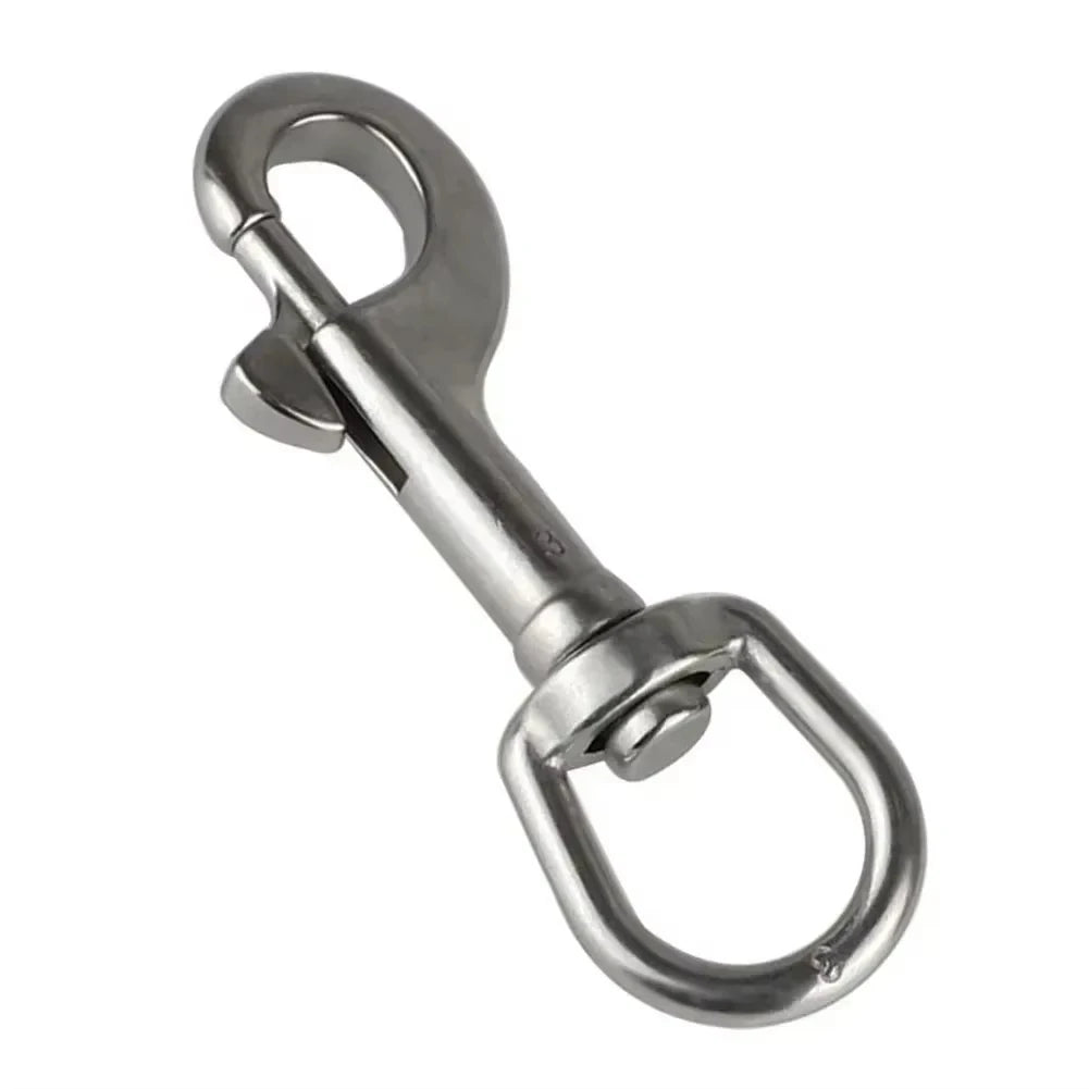HookUpCo 316 stainless swivel eye snap hook with oval latch and shiny silver finish