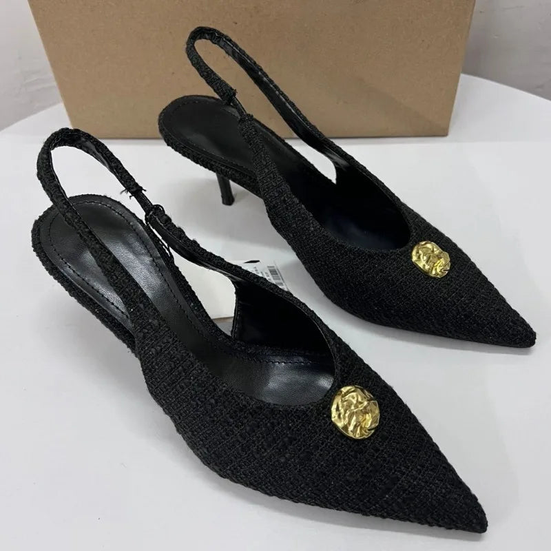 Luxury Stiletto Sandals with Metal Buckle for Women