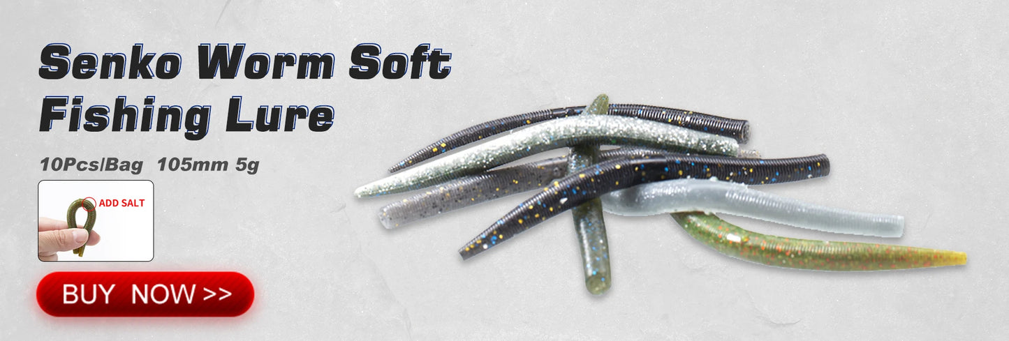 Assorted Senko worm soft fishing lures in various colors, 105mm 5g, ideal for angling