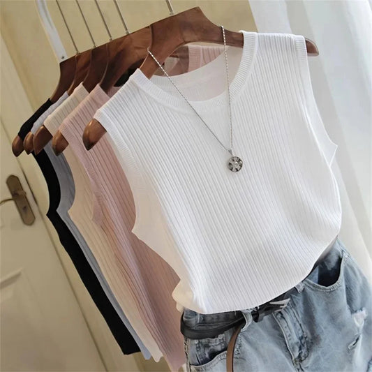 Summer Sleeveless Knit Blouse for Women - Casual Comfort Wear