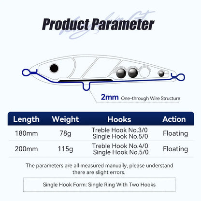 HookUpCo. Phantom Topwater Pencil Lures 180mm 200mm - HookUpCo.