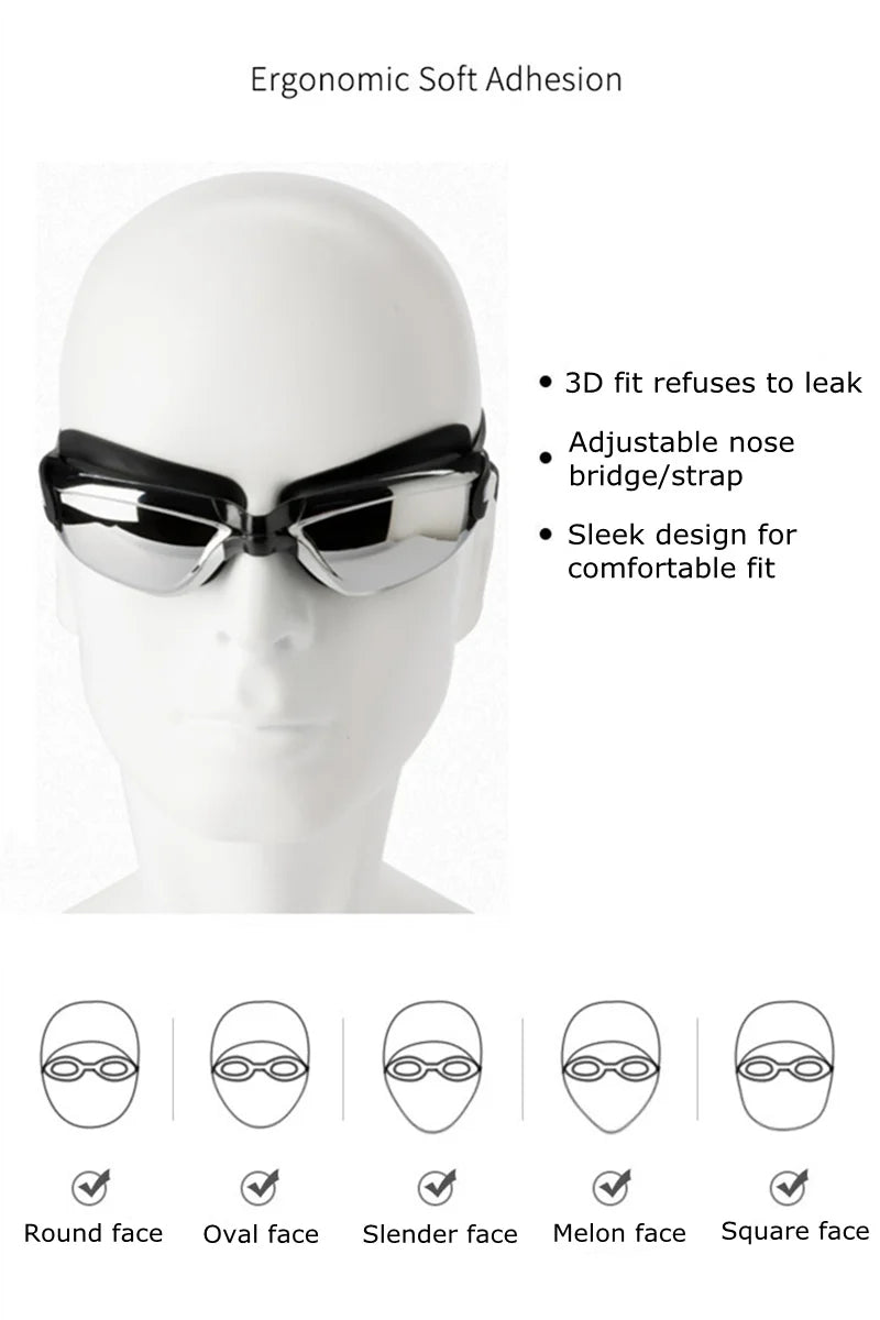 Swimming Goggles Adults Swim Glasses with Earplug Men Women Anti-fog Waterproof Swim Eyewear Pool Diving Training Race Glasses