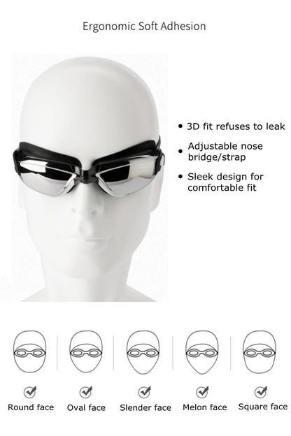 Swimming Goggles Adults Swim Glasses with Earplug Men Women Anti-fog Waterproof Swim Eyewear Pool Diving Training Race Glasses