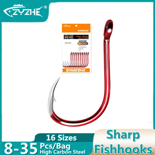 HookUpCo. Sharp Red Fishing Hooks, 16 Sizes - HookUpCo.
