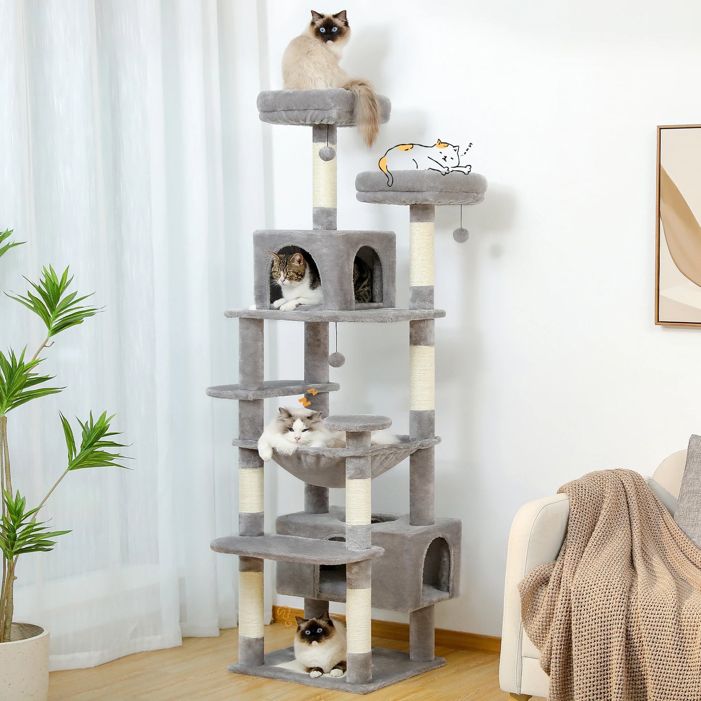 HookUpCo. Large Cat Tree with Hammock and Scratching Posts