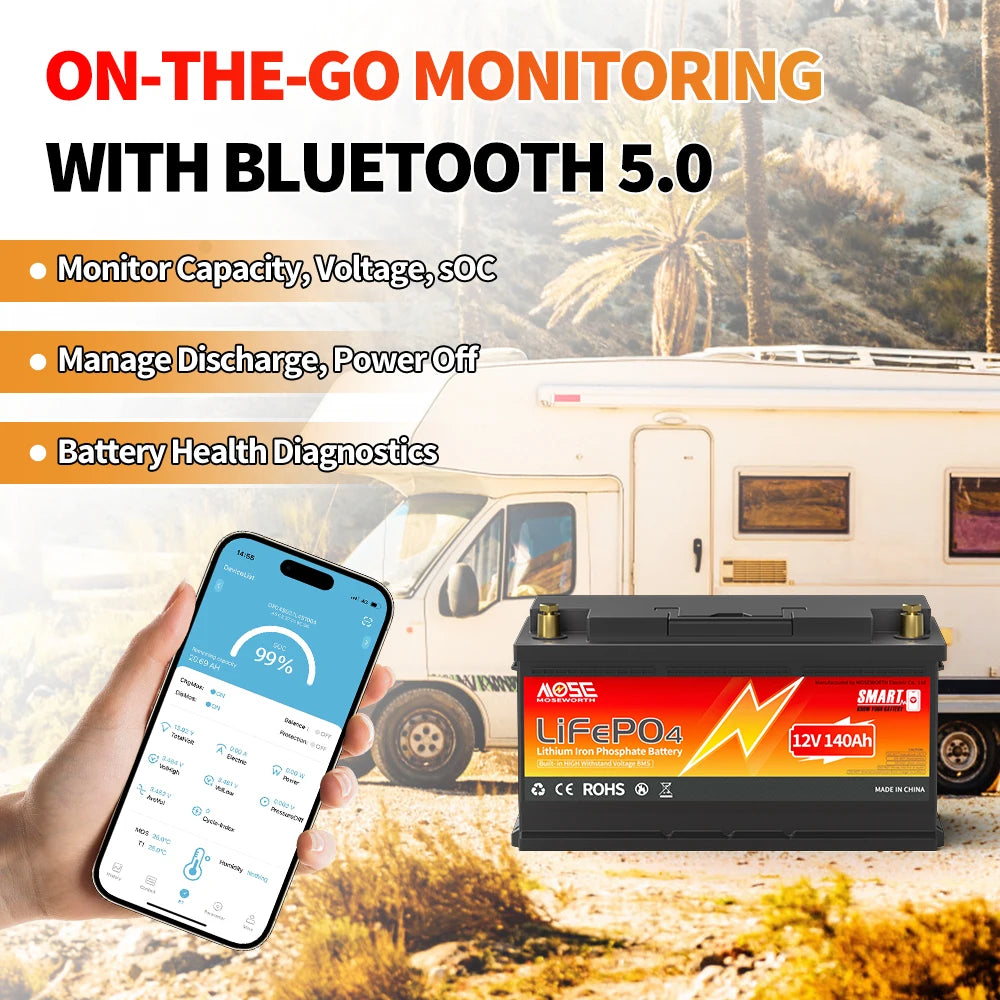 HookUpCo. 12V 140Ah LiFePO4 Battery with Smart BMS - HookUpCo.