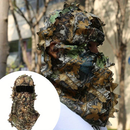 3D Camouflage Leafy Hunting Hat with Full Face Mask Design