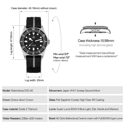 HookUpCo. Titanium Dive Watch 200M