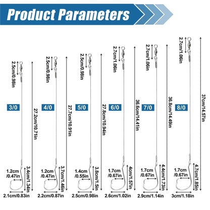 10 Premium Circle Hooks with Steel Leaders for Saltwater Fishing