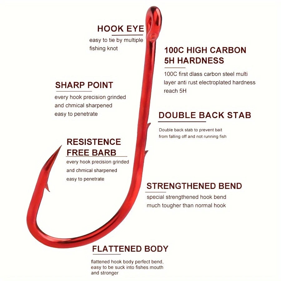 HookUpCo. Premium Red Barbed Fishing Hooks - HookUpCo.