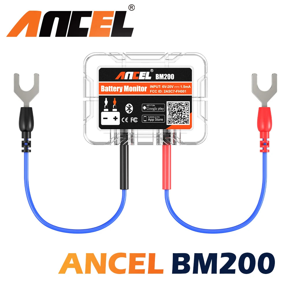 Ancel BM200 battery monitor with cables on a white background