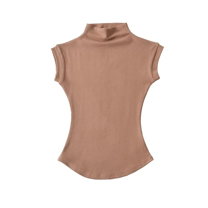 Slim Fit Sleeveless Turtleneck Summer Tops for Women