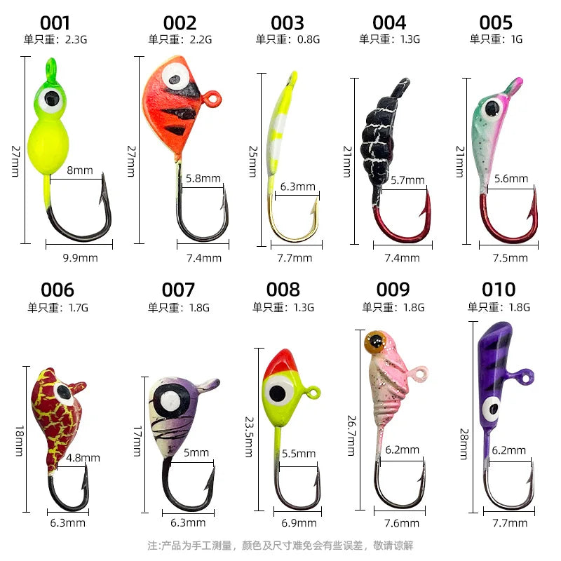 HookUpCo. 53-Piece Luminous Ice Fishing Hook Set - HookUpCo.