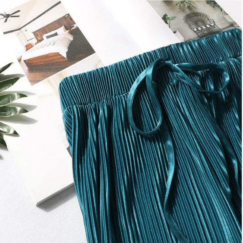 Summer Pleated Wide Leg Pants in Ice Silk for Effortless Style