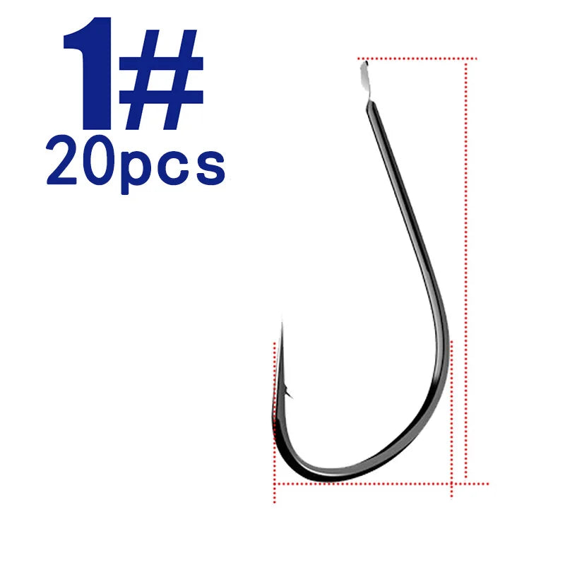 HookUpCo. 20-Pack Black Carp Fishing Hooks - HookUpCo.