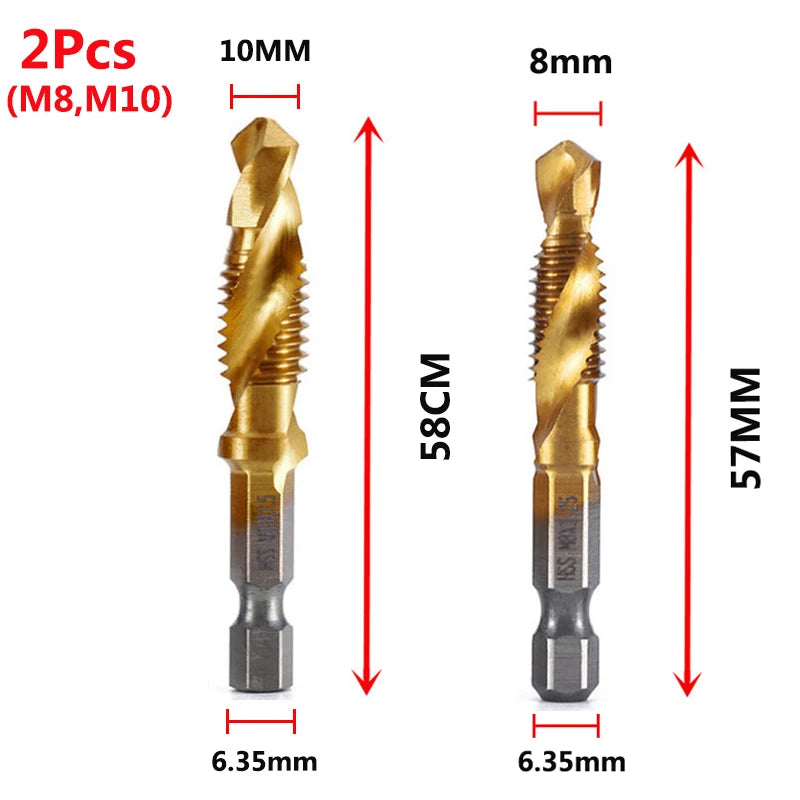 HookUpCo. Titanium Hex Shank Metric Tap Drill Bit Set