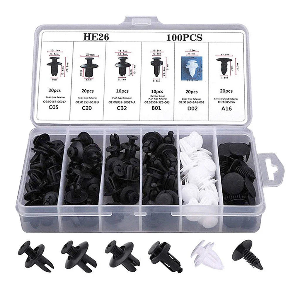 100-Piece Auto Fastener Clip Kit for Car Body Repairs