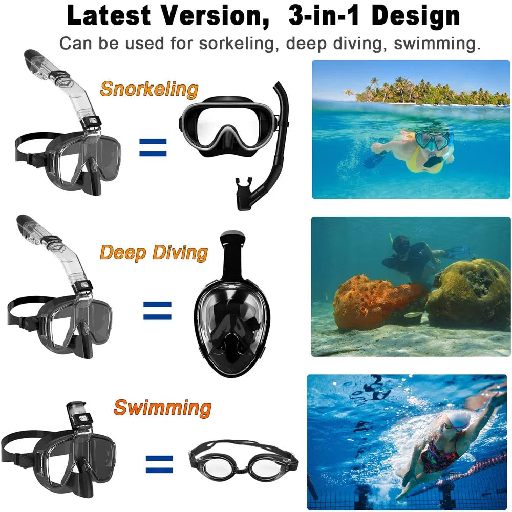 Diving Snorkeling Half Face Anti Fog Swimming Facemask Snorkel Set