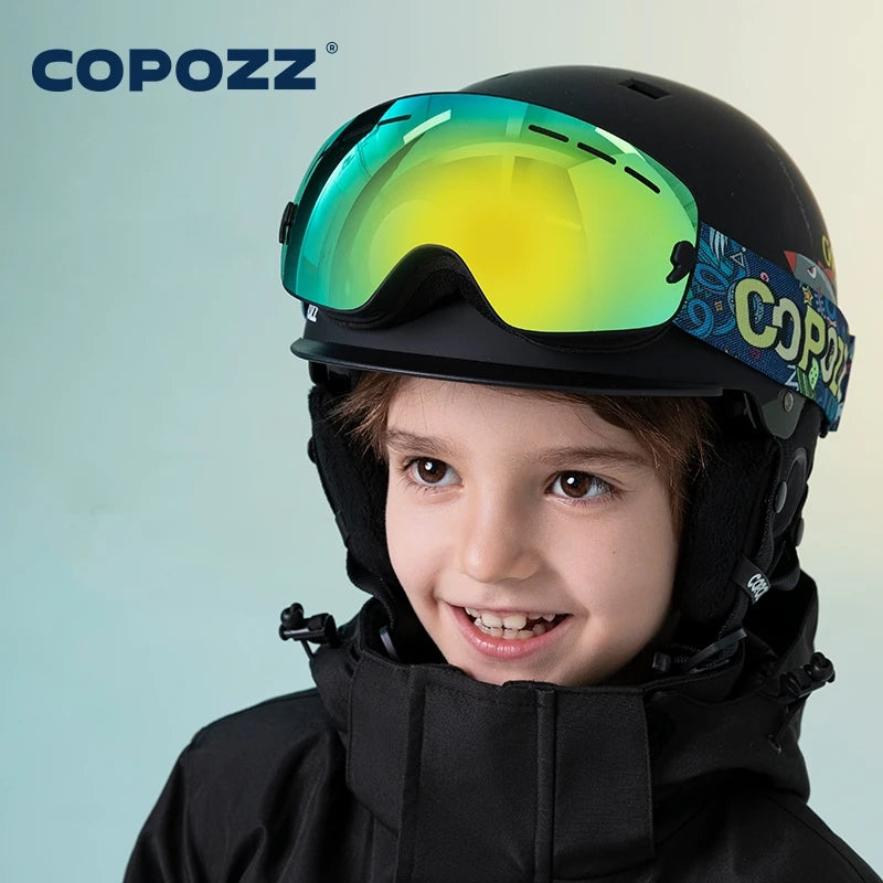Kids Anti-Fog Ski Goggles with UV Protection and Cartoon Straps