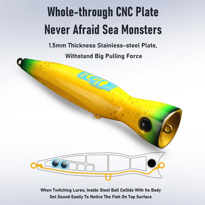 HookUpCo. Topwater Popper Lure for Saltwater Fishing - HookUpCo.