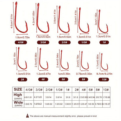 HookUpCo. Premium Red Barbed Fishing Hooks - HookUpCo.