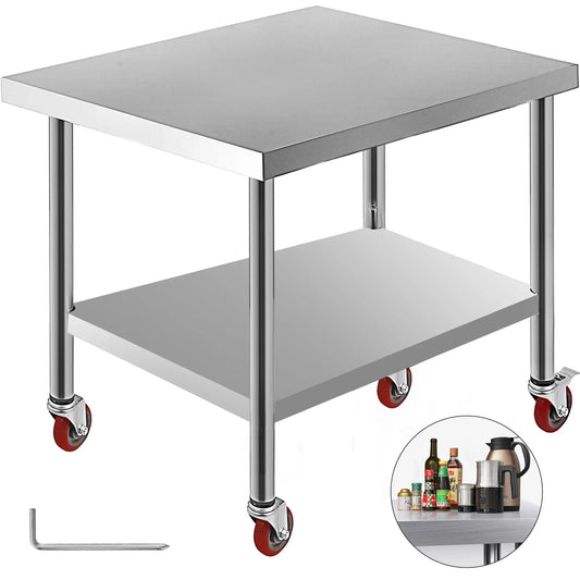 HookUpCo. Stainless Steel Kitchen Worktable with Wheels