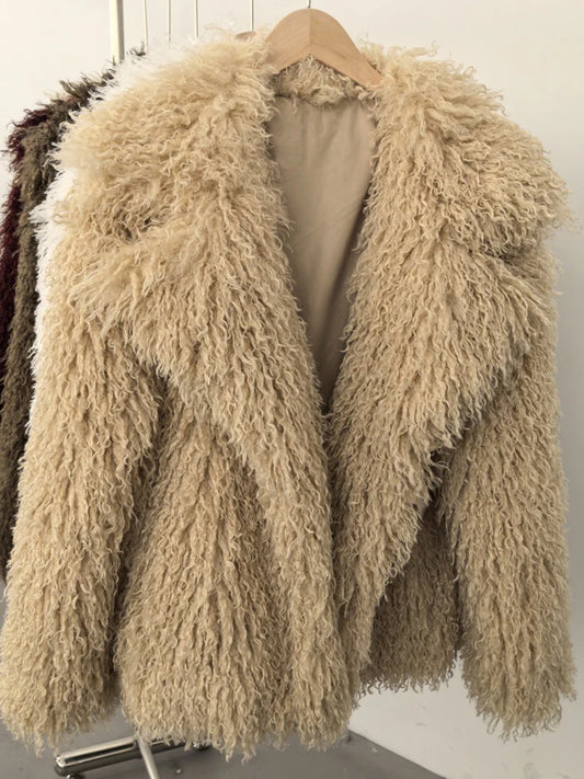 HookUpCo. Women's Khaki Faux Fur Jacket for Winter Warmth