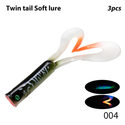 HookUpCo. Twin Tail Soft Fishing Lures, 3PCS - HookUpCo.
