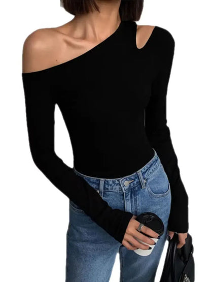 Skew Collar Off-Shoulder Crop Top for Spring Fashion