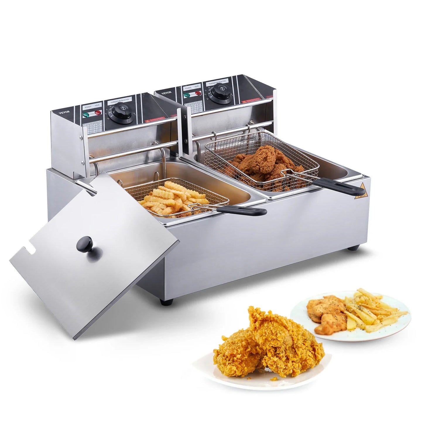 HookUpCo. 12L Electric Deep Fryer with Dual Tanks for Crispy Meals