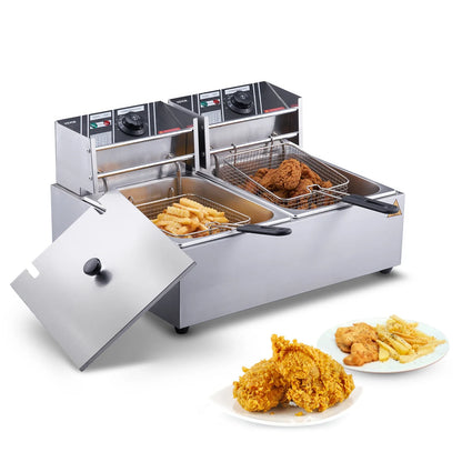 HookUpCo. 12L Electric Deep Fryer with Dual Tanks for Crispy Meals