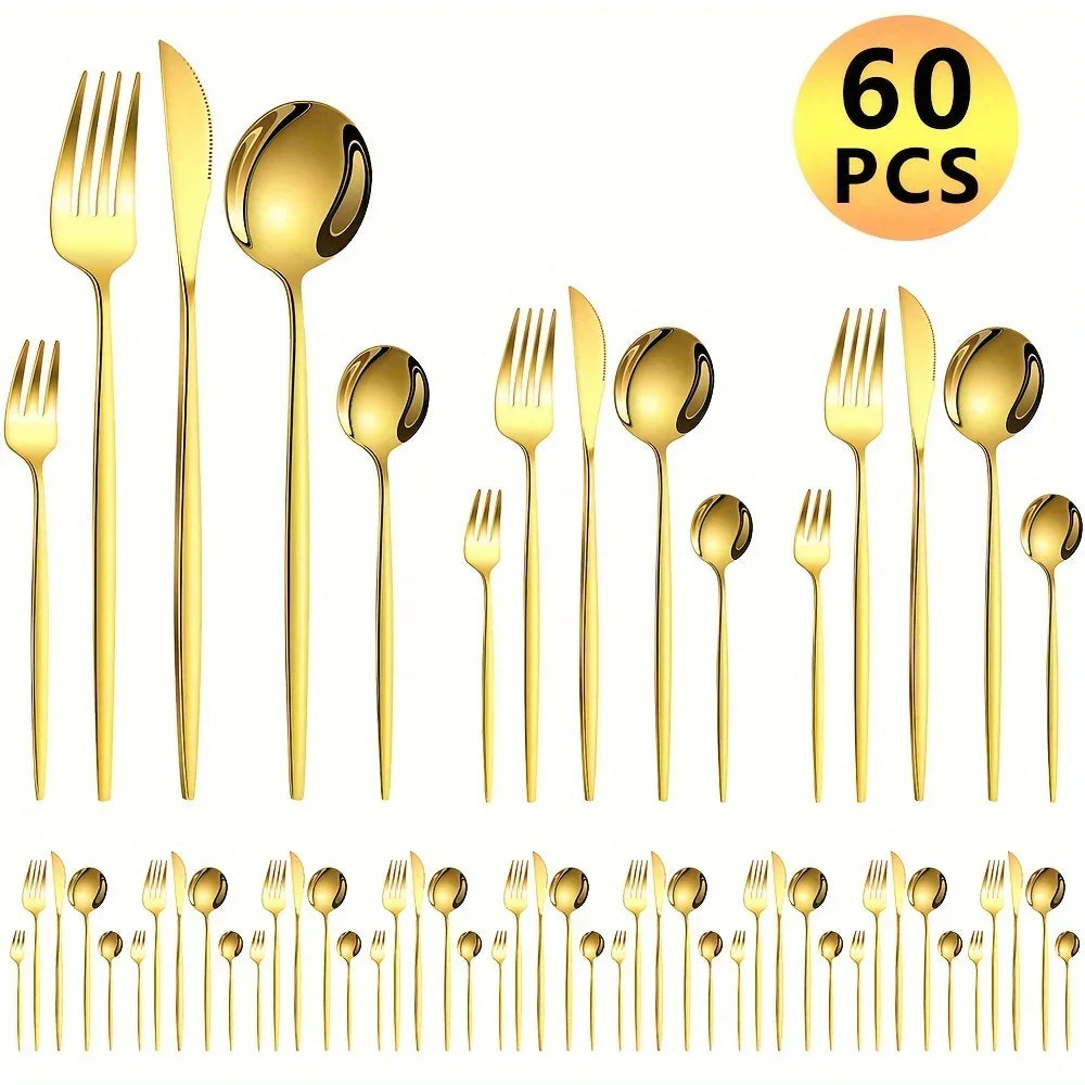 Luxurious Golden Cutlery Set 60pcs