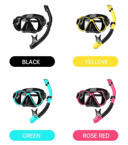 Dry Snorkel Mask Set Panoramic Wide View Anti-Fog for Adults Underwater Snorkeling Swimming Training Diving Glasses Adjustable