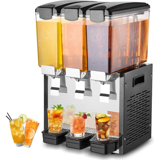 Stainless Steel Juice Dispenser with 3 Tanks, 10L Capacity