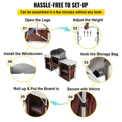 SucceBuy Camping Outdoor Kitchen Table Cabinet Foldable Cooking Storage Rack X-Shaped Aluminum Alloy Bracket for BBQ Picnic