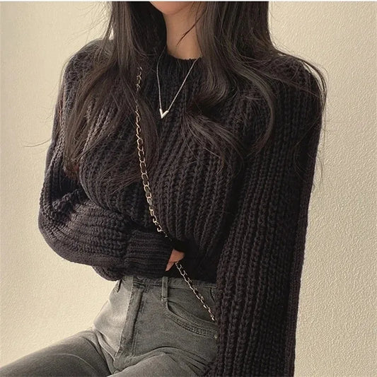 Chic Loose Vintage Lantern Sleeve Sweater for Women