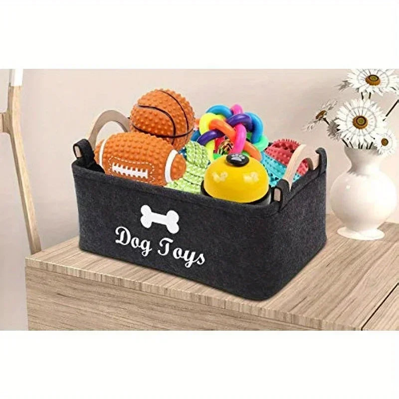 HookUpCo. Felt Pet Toy Storage Basket for Dogs and Cats