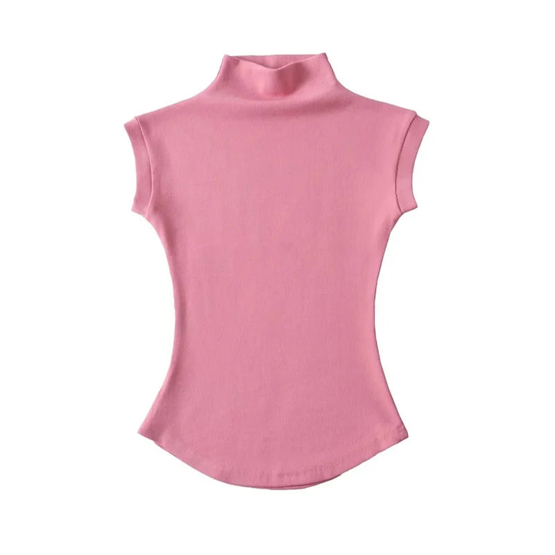Slim Fit Sleeveless Turtleneck Summer Tops for Women