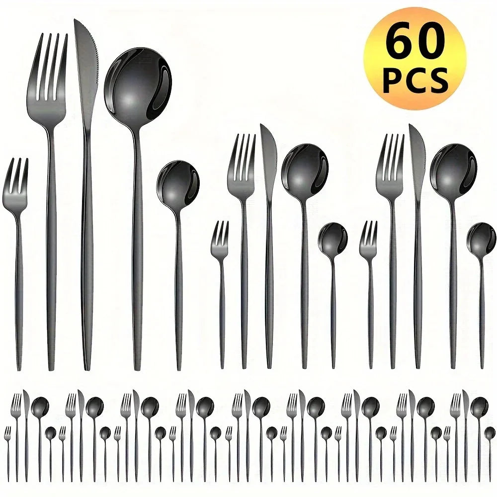 Luxe Golden Stainless Steel Cutlery Set - 60 Pieces, Dishwasher Safe