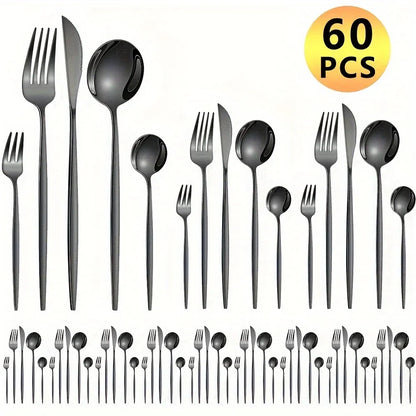 Luxe Golden Stainless Steel Cutlery Set - 60 Pieces, Dishwasher Safe