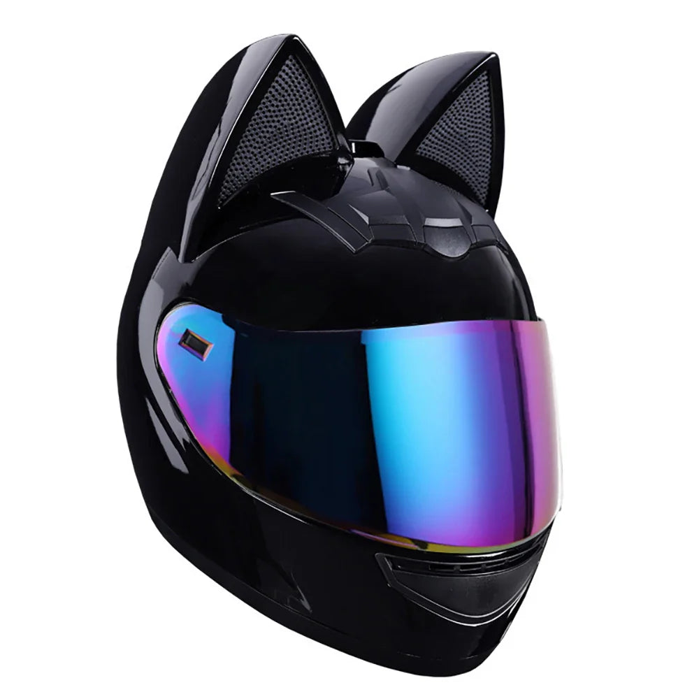 HookUpCo. Cat Ear Full Face Motorcycle Helmet for Safety