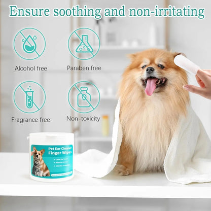 Gentle Pet Ear Wipes for Cats and Dogs, Soothing Clean Pads