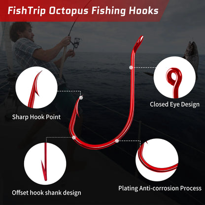 HookUpCo. Red Octopus Circle Hooks, 50-100 PCS - HookUpCo.