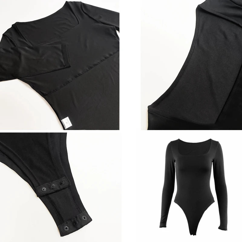 Square-Cut Long Sleeve Bodysuit for Stylish Spring Nights