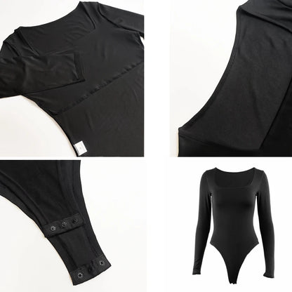 Square-Cut Long Sleeve Bodysuit for Stylish Spring Nights