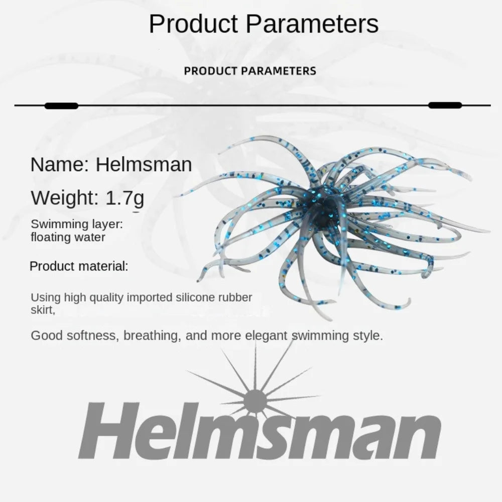 Helmsman floating fishing lure with blue silicone rubber skirt, lightweight at 1.7g, for outdoor anglers.