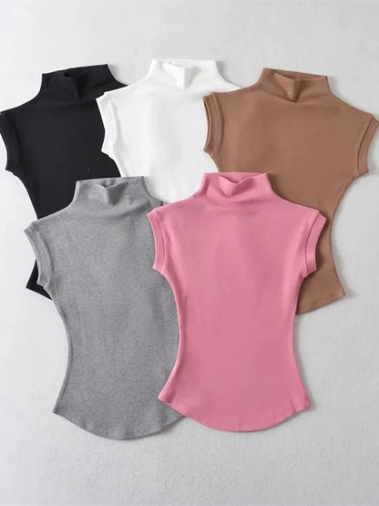Slim Fit Sleeveless Turtleneck Summer Tops for Women