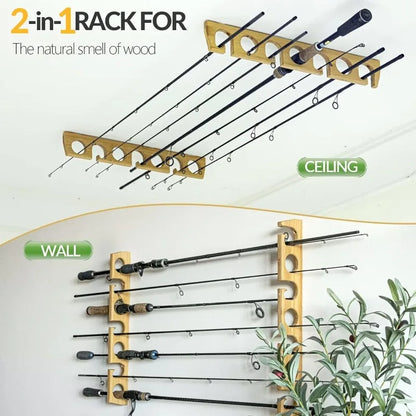 HookUpCo. Wooden Fishing Rod Storage Rack - HookUpCo.