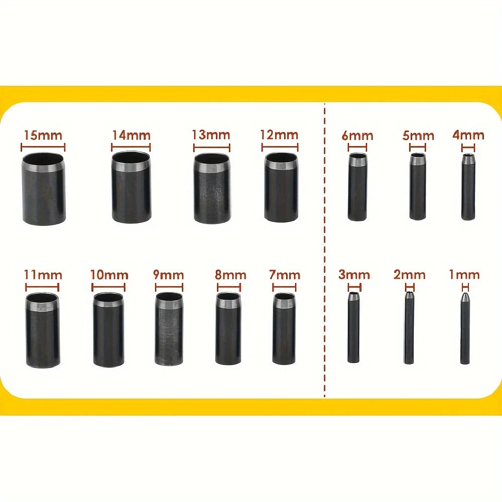 15 Sizes Round Hole Punch Tool Set with Storage Case